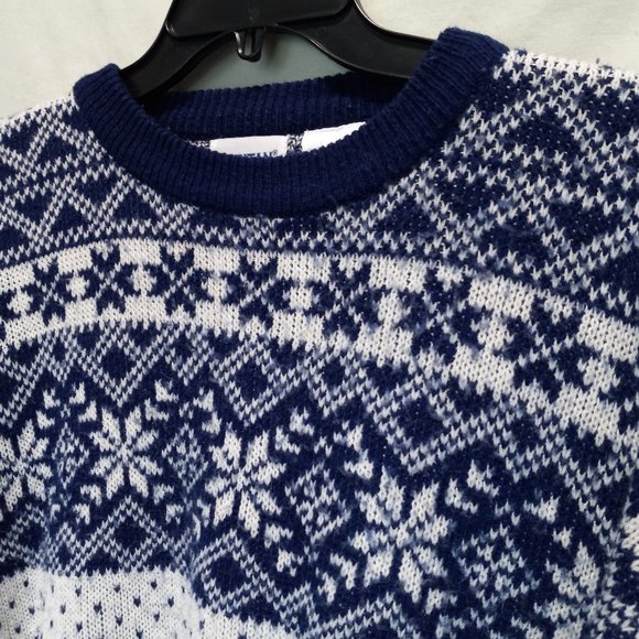 Vintage Men's Blue White Nordic Fair Isle Winter Knit Sweater  LG (T-346) - Picture 7 of 11